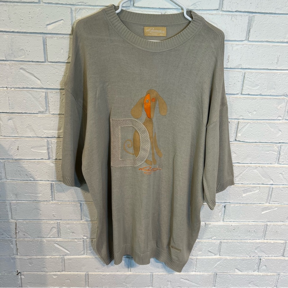 Vintage 90s y2k Davoucci Puppy Dog Short Sleeve Sweater Men’s 2XL